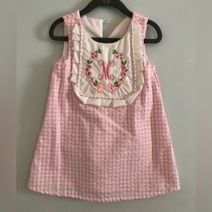 Monogrammed M Seersucker 2T Dress